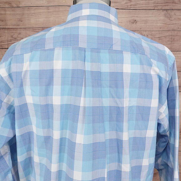 JOS A BANK TRAVELER'S COLLECTION BLUE CHECK BUTTON DOWN SHIRT MENS L **READ - Picture 7 of 8